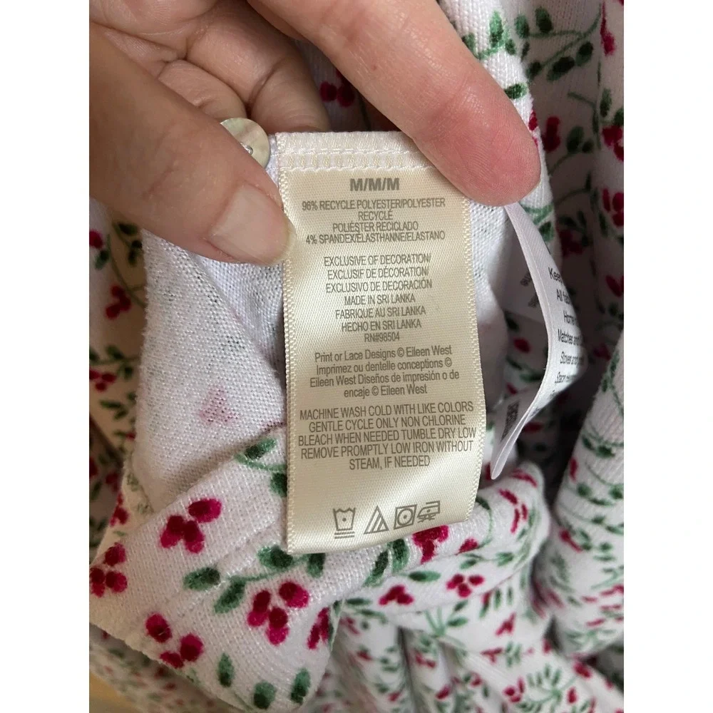 Eileen West Floral Berry Lace Trim‎ Long Sleeve Nightgown White Red Medium